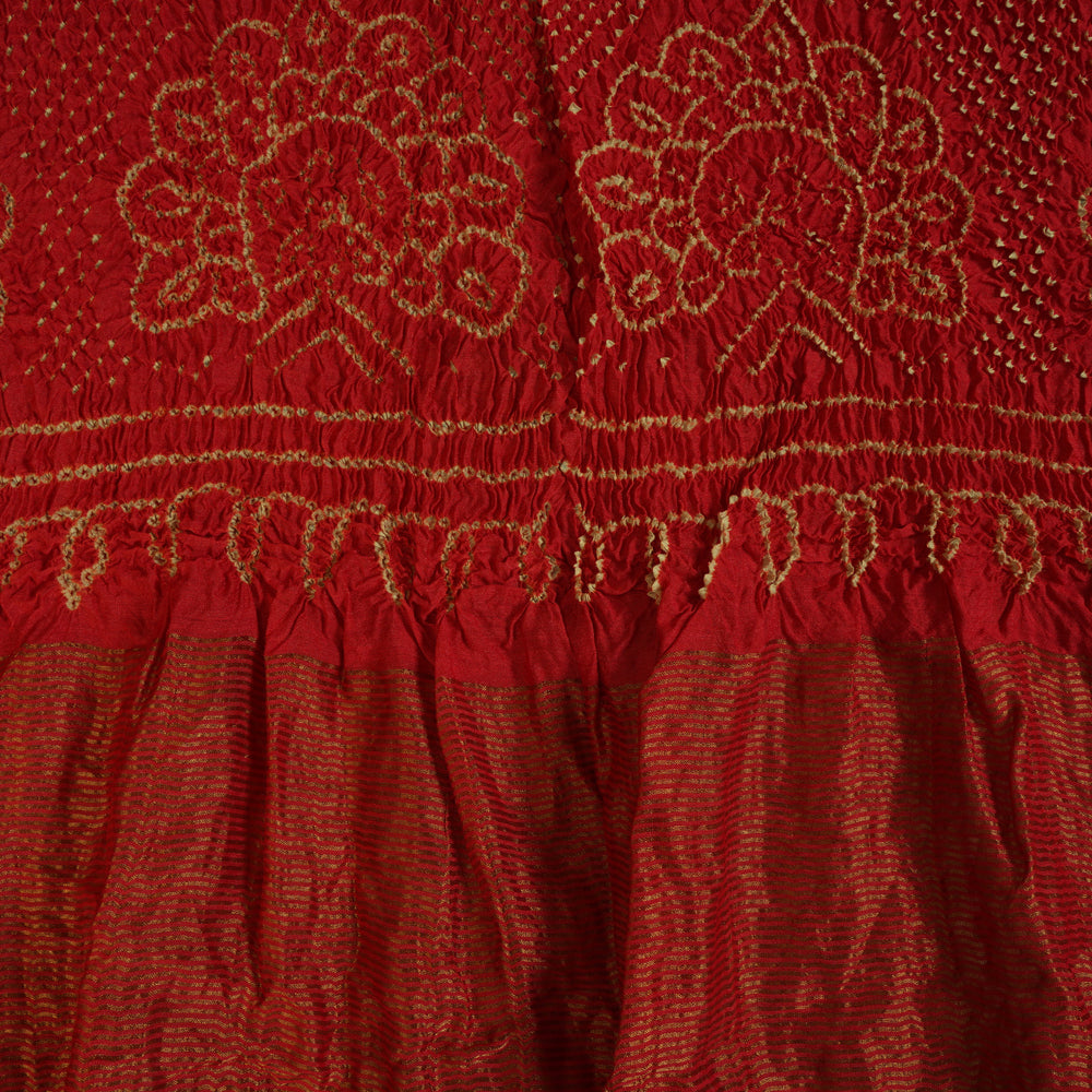 Red Color Handcrafted Bandhani Tussar Muga Silk Dupatta