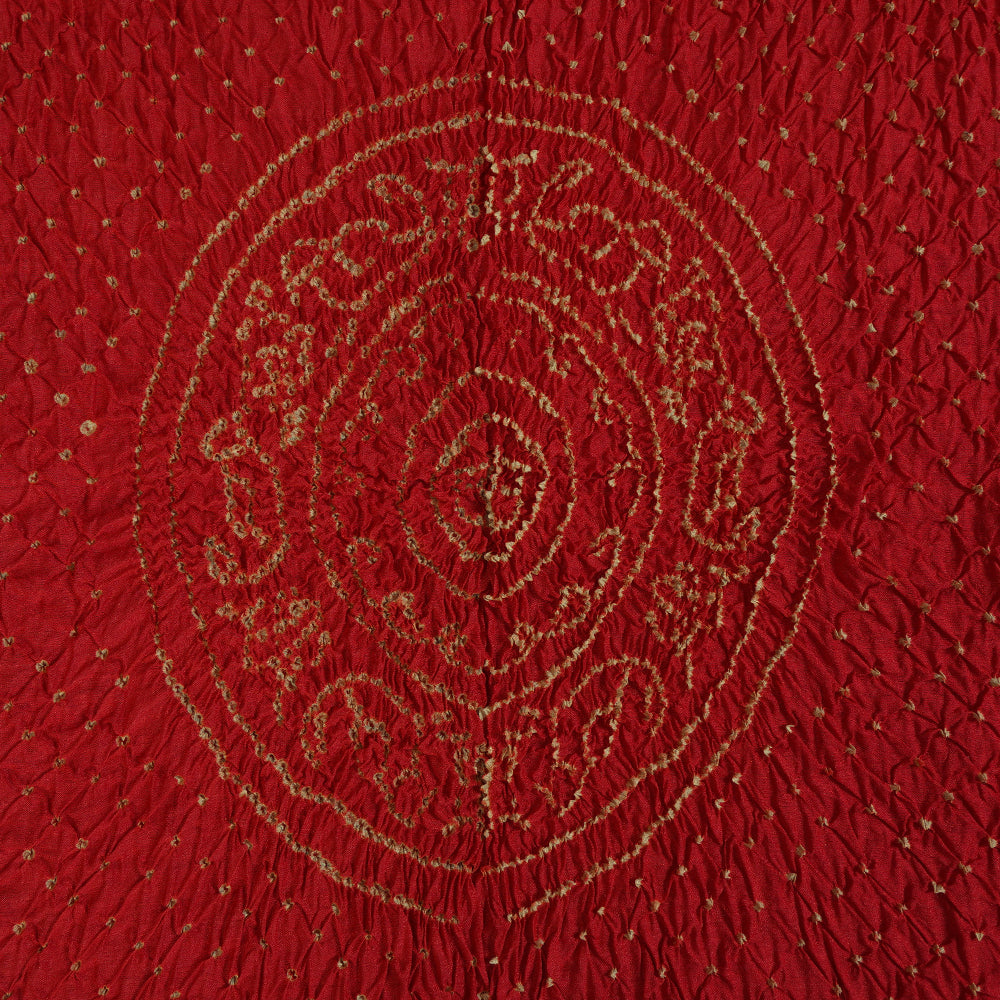 Red Color Handcrafted Bandhani Tussar Muga Silk Dupatta