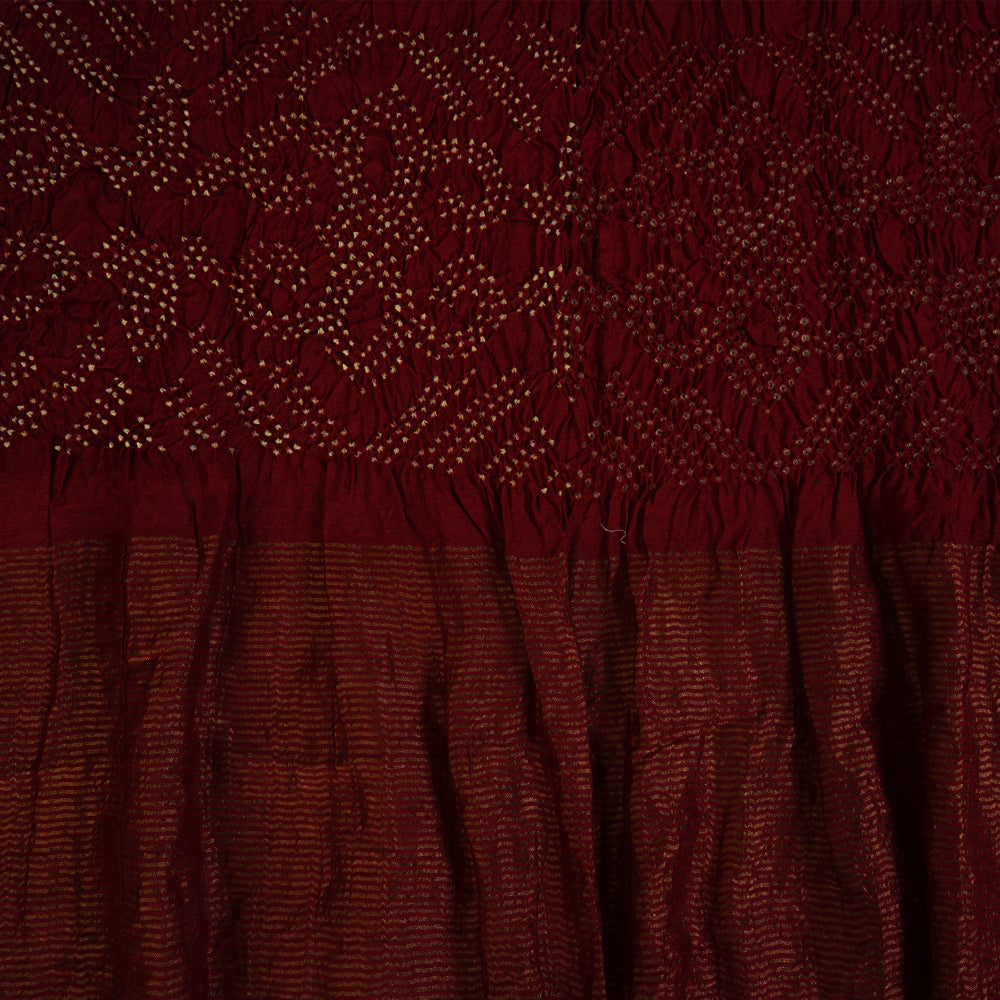 Maroon Color Handcrafted Bandhani Tussar Muga Silk Dupatta
