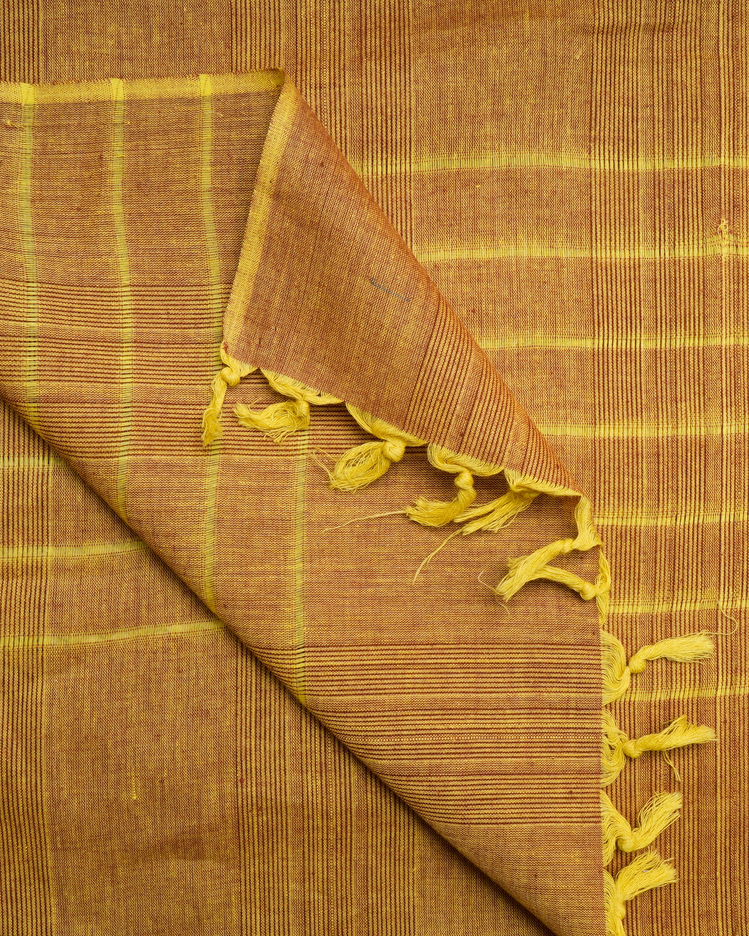 Maroon-Yellow Color Yarn Dyed Cotton Silk Dupatta with Tassels