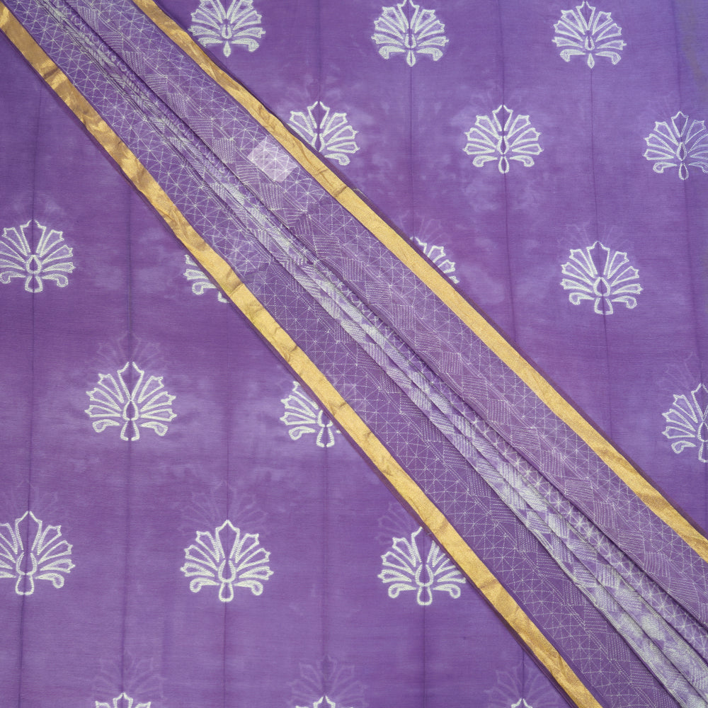 Purple Color Handcrafted Shibori Printed Pure Chanderi Suit Set with Dupatta