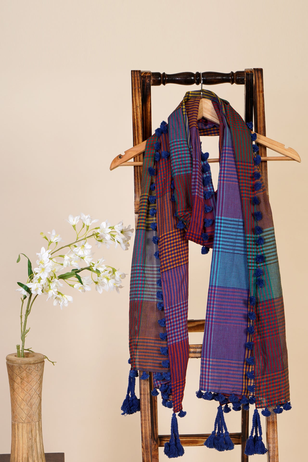 Multi Color Handwoven Cotton Silk Dupatta with Tassels