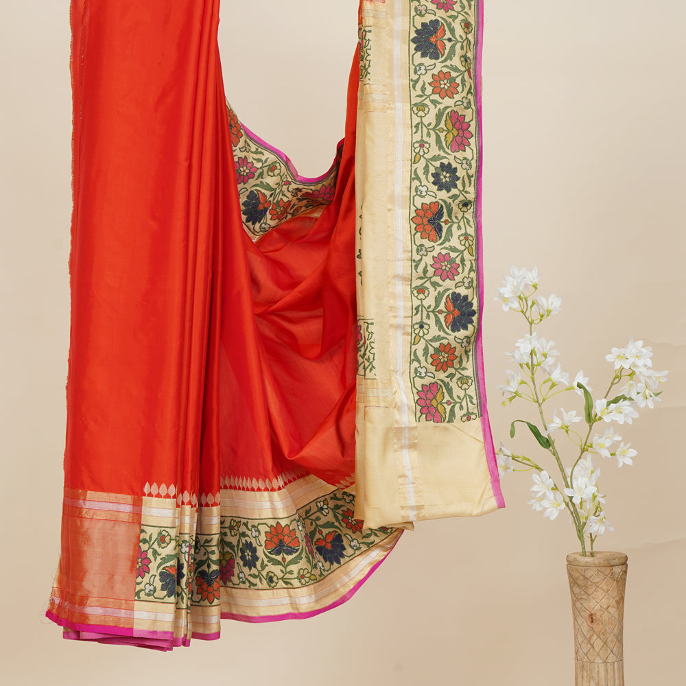 Red Color Handwoven Silk Saree with Blouse Piece