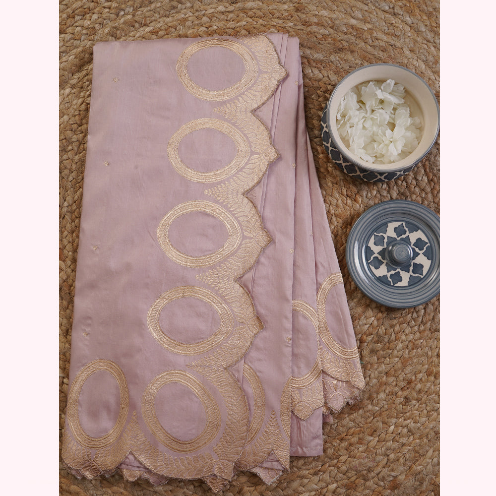 Soft Lilac Color Handwoven Zari Bordered Silk Saree with Blouse Piece