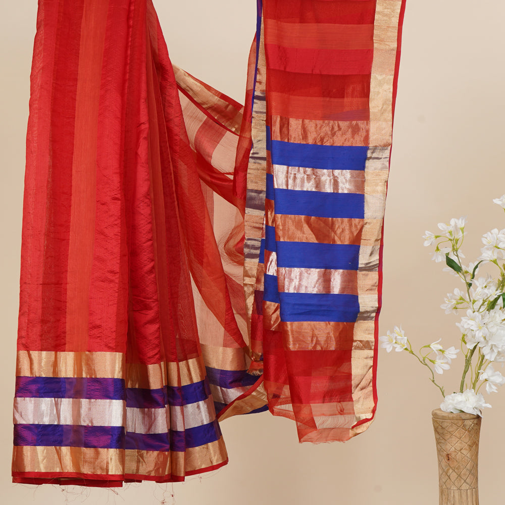 Multi Color Handwoven Kadwa Boota Pure Banarasi Silk Saree with Blouse Piece