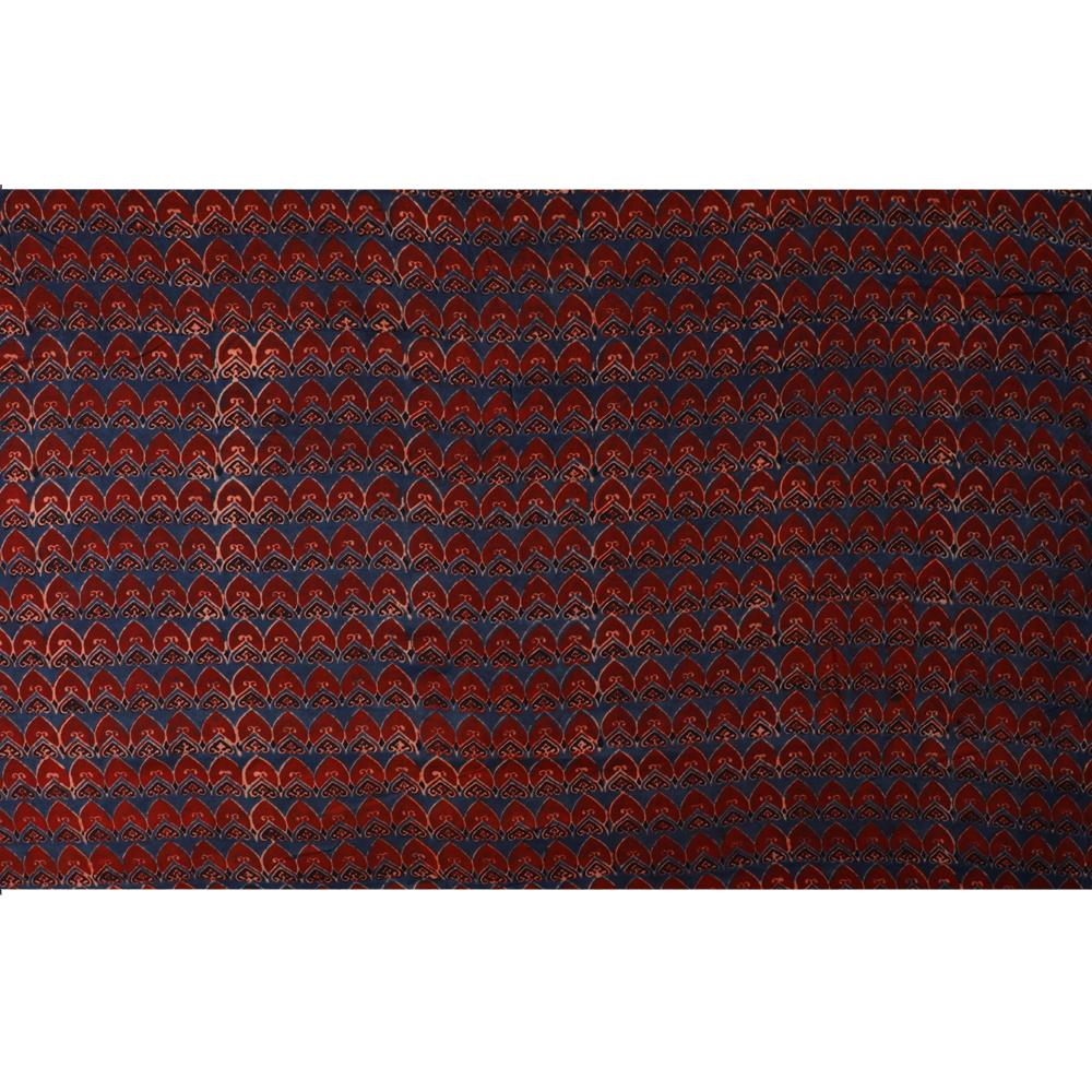 (Pre Cut 2.90 Mtr Piece) Dark Blue-Dark Red Color Handcrafted Ajrak Printed Modal Satin Dobby Fabric