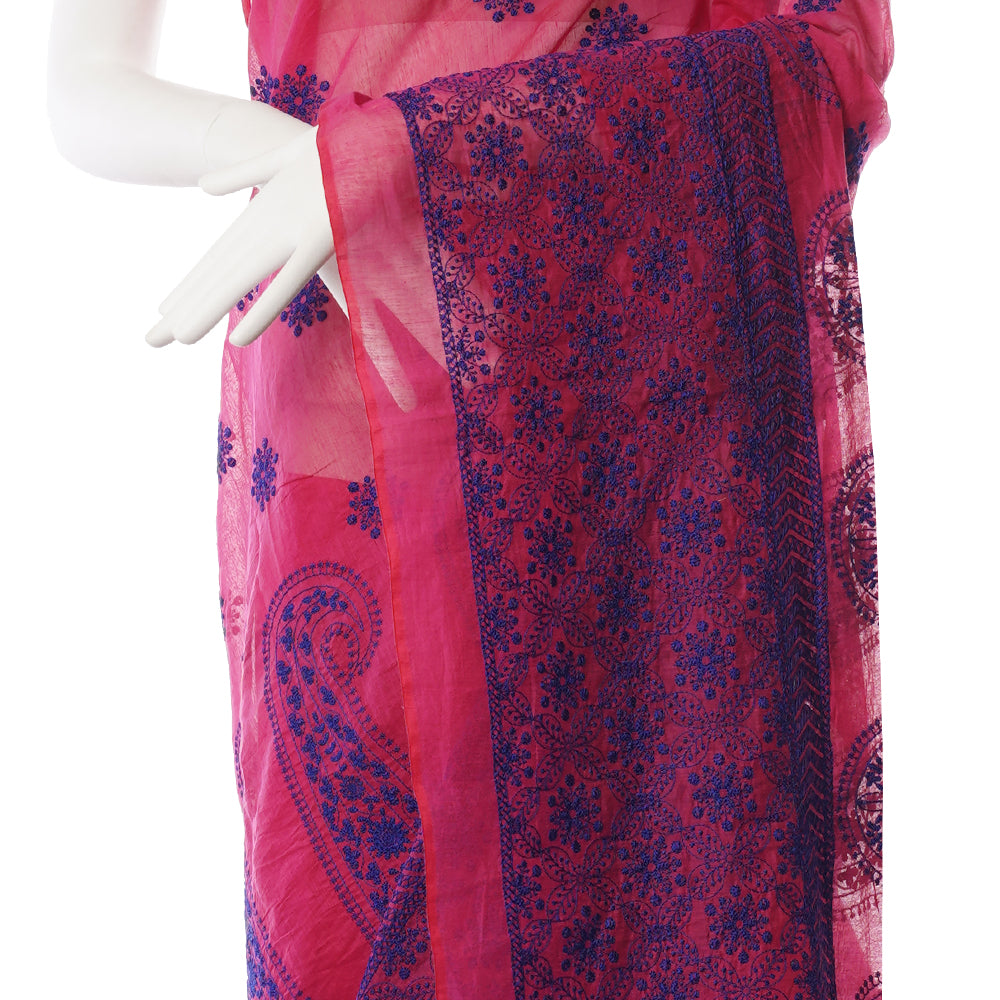 Pink Color Embroidered Pure Chanderi Saree
