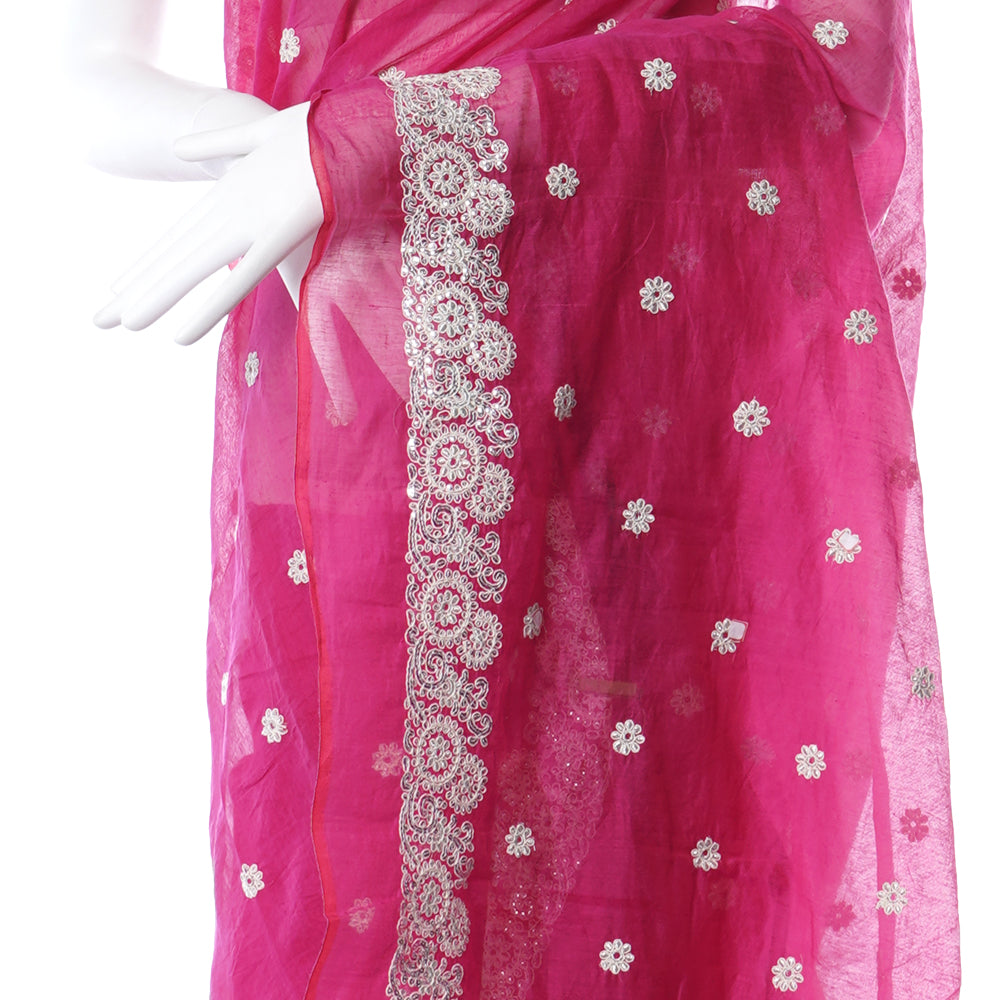 Pink Color Embroidered Pure Chanderi Saree